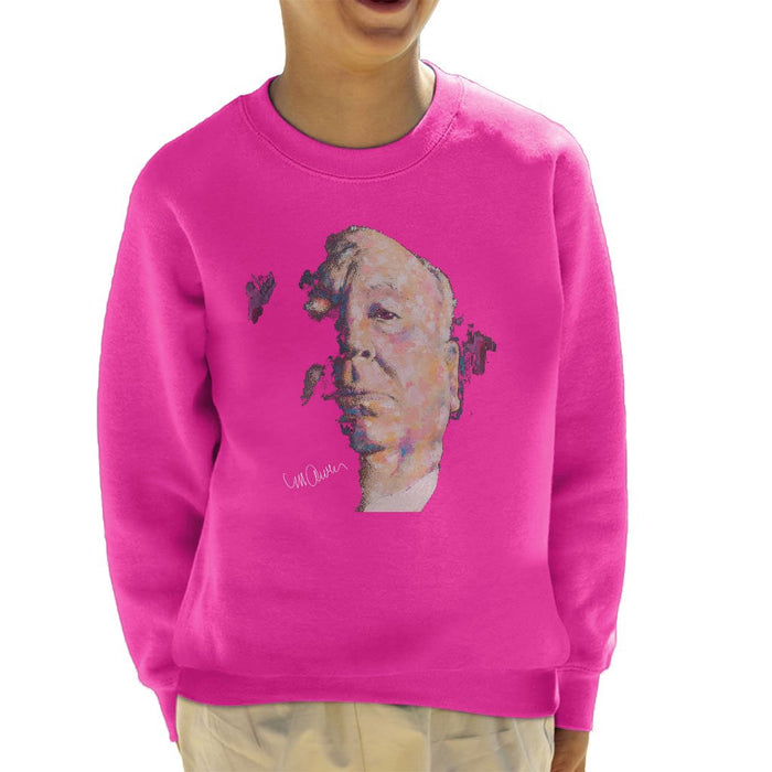 Sidney Maurer Original Portrait Of Alfred Hitchcock Portrait Kids Sweatshirt - X-Small (3-4 yrs) / Hot Pink - Kids Boys Sweatshirt