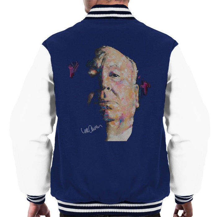 Sidney Maurer Original Portrait Of Alfred Hitchcock Portrait Mens Varsity Jacket - Small / Navy/White - Mens Varsity Jacket