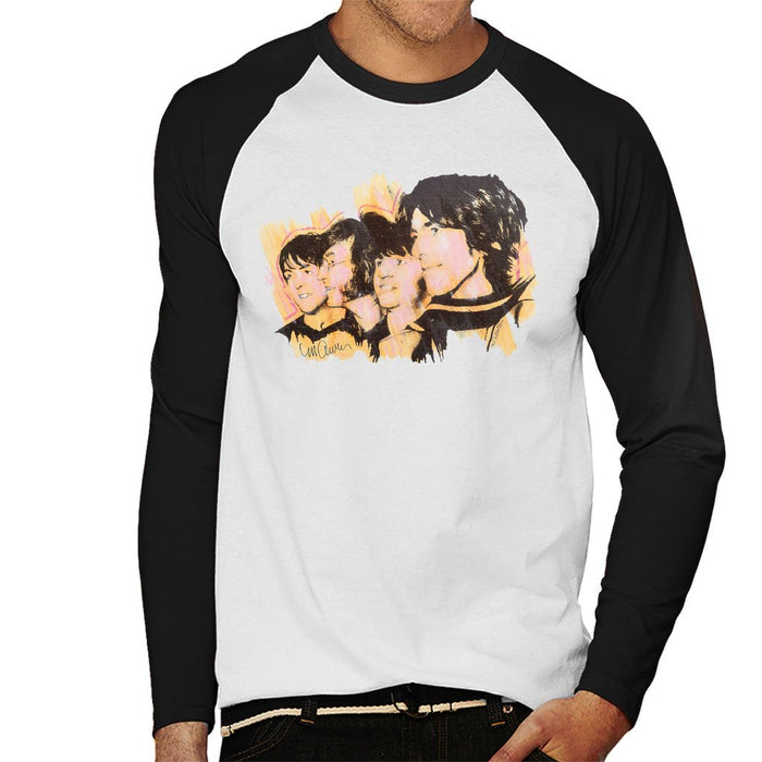 Sidney Maurer Original Portrait Of The Beatles Side Profile Mens Baseball Long Sleeved T-Shirt - Mens Baseball Long Sleeved T-Shirt