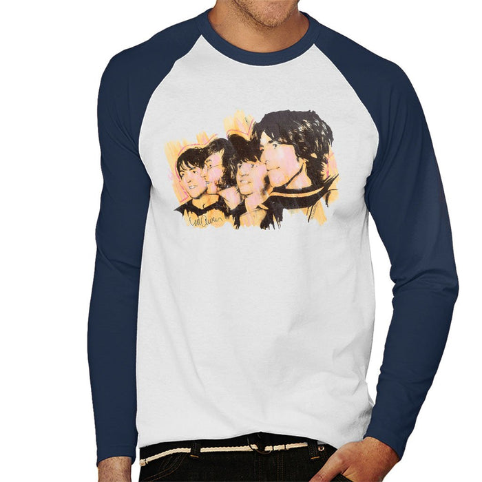 Sidney Maurer Original Portrait Of The Beatles Side Profile Mens Baseball Long Sleeved T-Shirt - Mens Baseball Long Sleeved T-Shirt