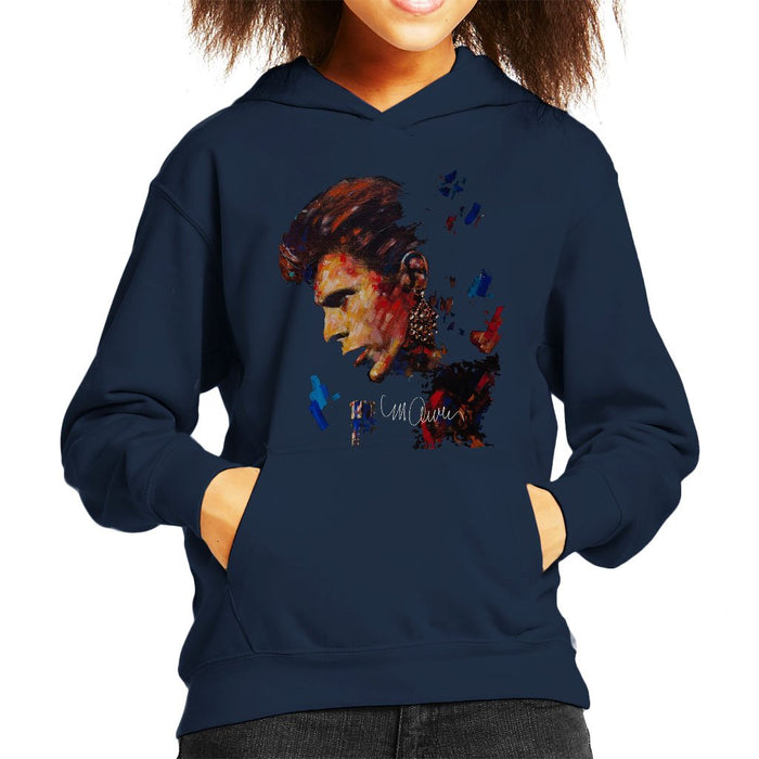 Sidney Maurer Original Portrait Of David Bowie Earring Kids Hooded Sweatshirt - X-Small (3-4 yrs) / Navy Blue - Kids Boys Hooded Sweatshirt