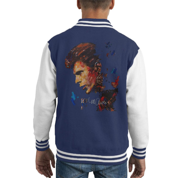 Sidney Maurer Original Portrait Of David Bowie Earring Kids Varsity Jacket - X-Small (3-4 yrs) / Navy/White - Kids Boys Varsity Jacket