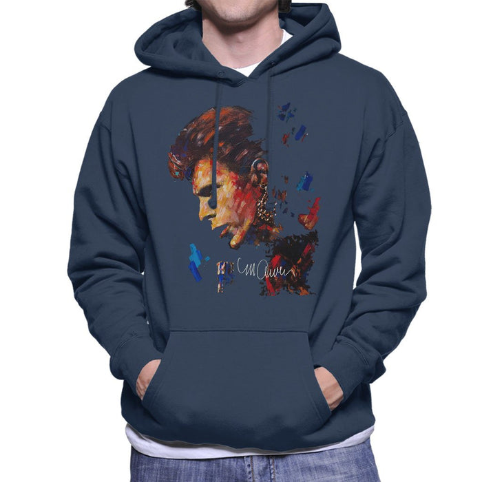 Sidney Maurer Original Portrait Of David Bowie Earring Mens Hooded Sweatshirt - Small / Navy Blue - Mens Hooded Sweatshirt