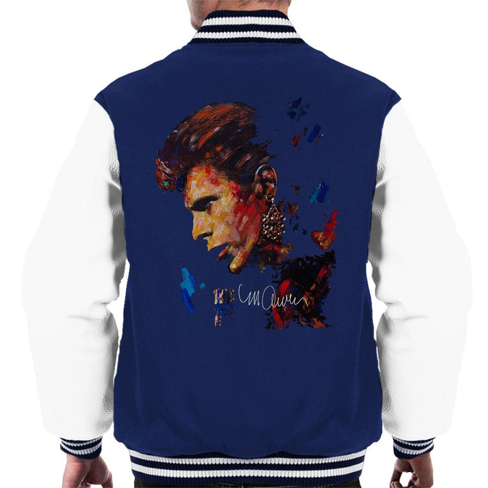 Sidney Maurer Original Portrait Of David Bowie Earring Mens Varsity Jacket - Small / Navy/White - Mens Varsity Jacket
