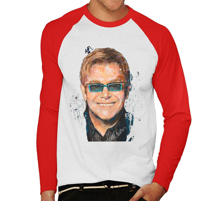 Sidney Maurer Original Portrait Of Elton John Mens Baseball Long Sleeved T-Shirt - Mens Baseball Long Sleeved T-Shirt