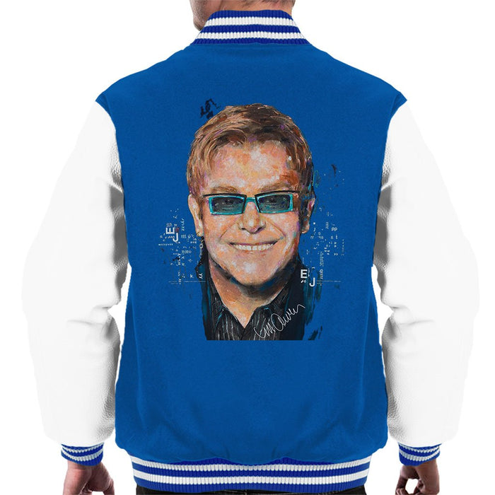 Sidney Maurer Original Portrait Of Elton John Mens Varsity Jacket - Small / Royal/White - Mens Varsity Jacket