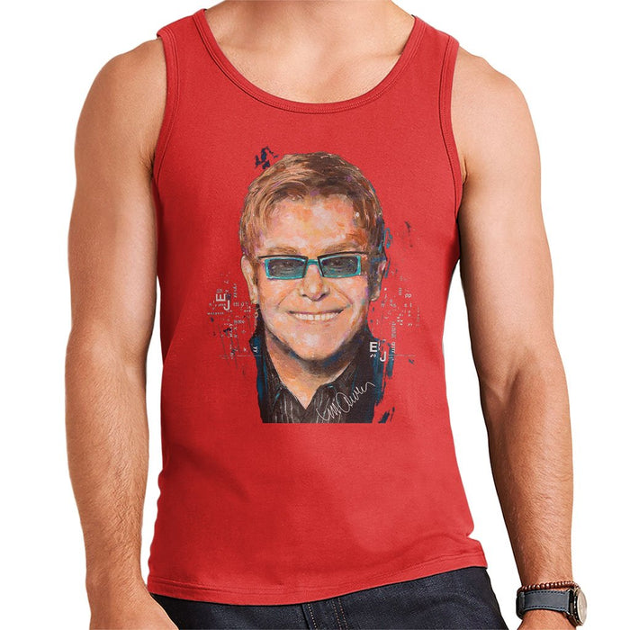 Sidney Maurer Original Portrait Of Elton John Mens Vest - Small / Red - Mens Vest