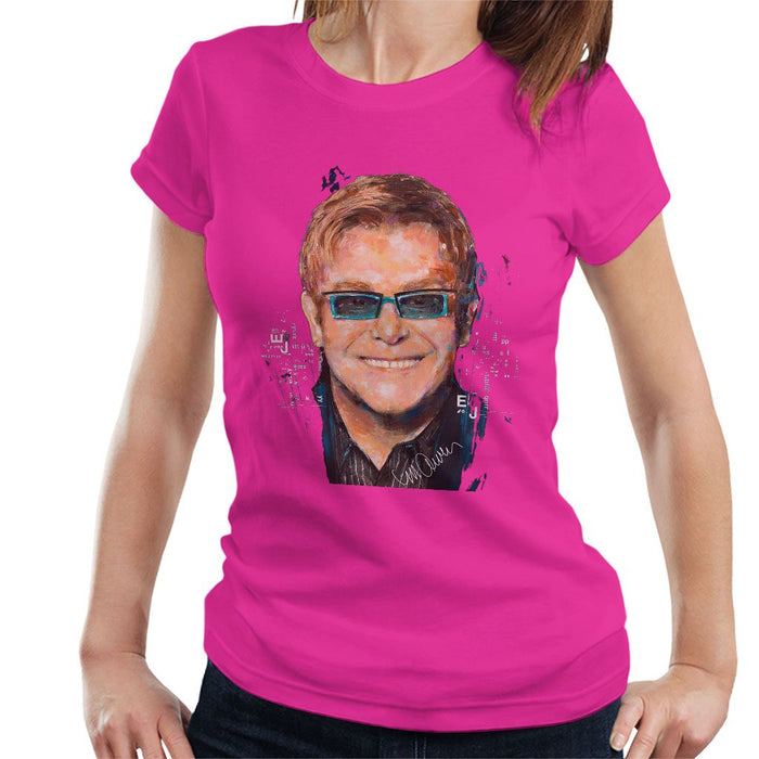 Sidney Maurer Original Portrait Of Elton John Womens T-Shirt - Womens T-Shirt