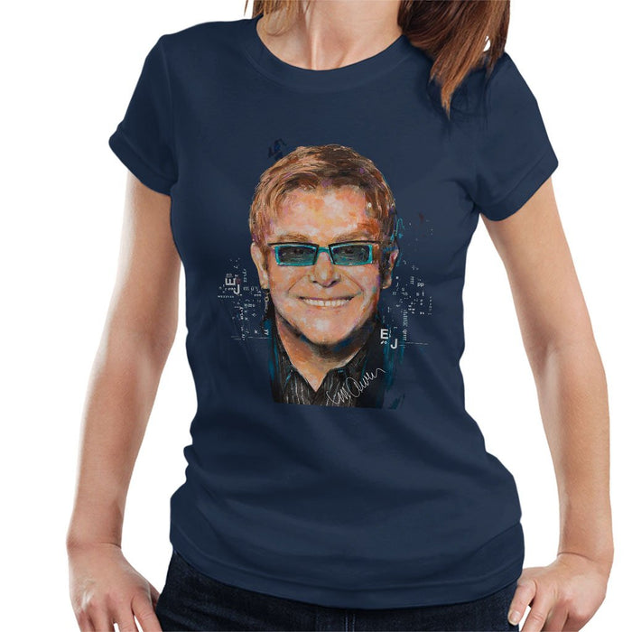 Sidney Maurer Original Portrait Of Elton John Womens T-Shirt - Womens T-Shirt
