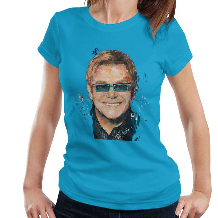 Sidney Maurer Original Portrait Of Elton John Womens T-Shirt - Womens T-Shirt