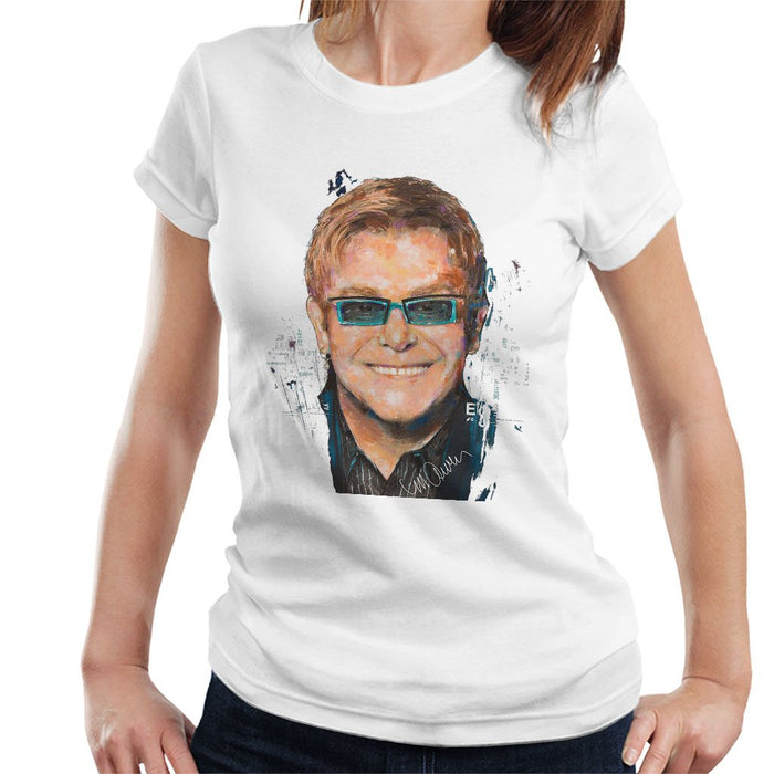 Sidney Maurer Original Portrait Of Elton John Womens T-Shirt - Womens T-Shirt