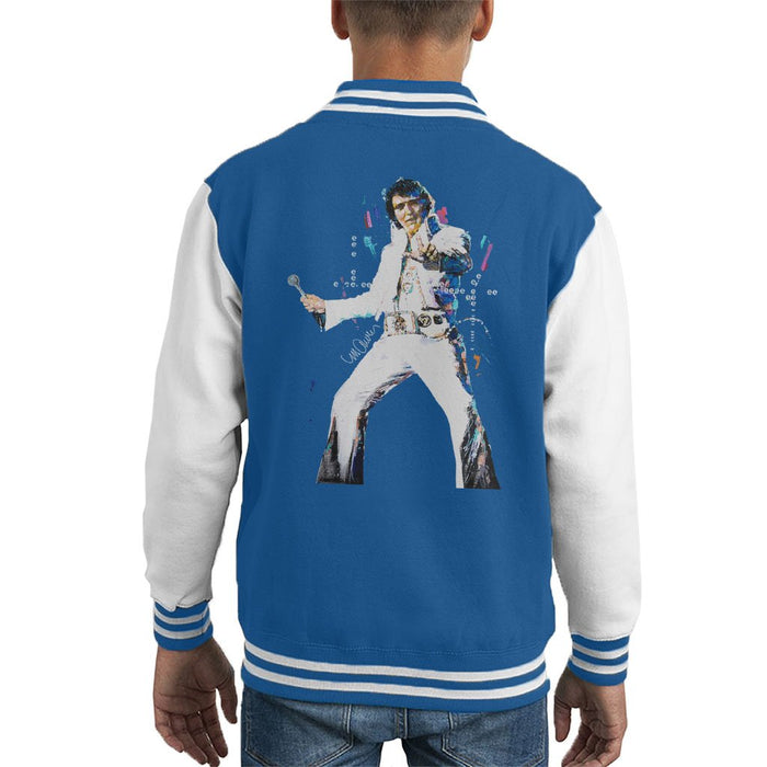 Sidney Maurer Original Portrait Of Elvis Presley Kids Varsity Jacket - X-Small (3-4 yrs) / Royal/White - Kids Boys Varsity Jacket