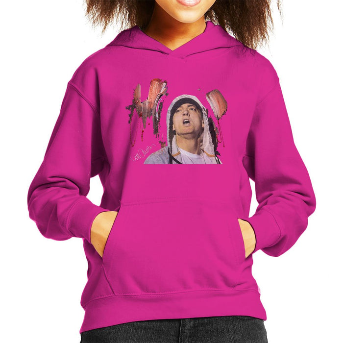 Sidney Maurer Original Portrait Of Eminem Kids Hooded Sweatshirt - X-Small (3-4 yrs) / Hot Pink - Kids Boys Hooded Sweatshirt
