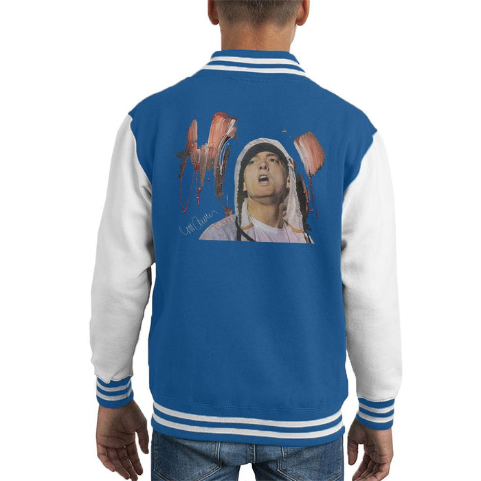 Sidney Maurer Original Portrait Of Eminem Kids Varsity Jacket - X-Small (3-4 yrs) / Royal/White - Kids Boys Varsity Jacket