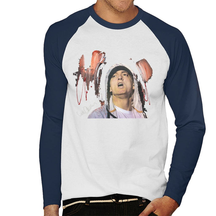 Sidney Maurer Original Portrait Of Eminem Mens Baseball Long Sleeved T-Shirt - Mens Baseball Long Sleeved T-Shirt