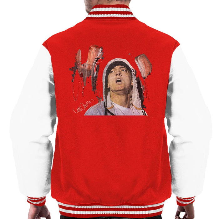 Sidney Maurer Original Portrait Of Eminem Mens Varsity Jacket - Small / Red/White - Mens Varsity Jacket
