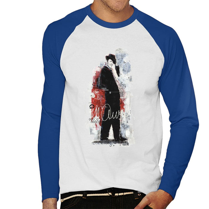 Sidney Maurer Original Portrait Of Frank Sinatra Side Shot Mens Baseball Long Sleeved T-Shirt - Small / White/Royal - Mens Baseball Long