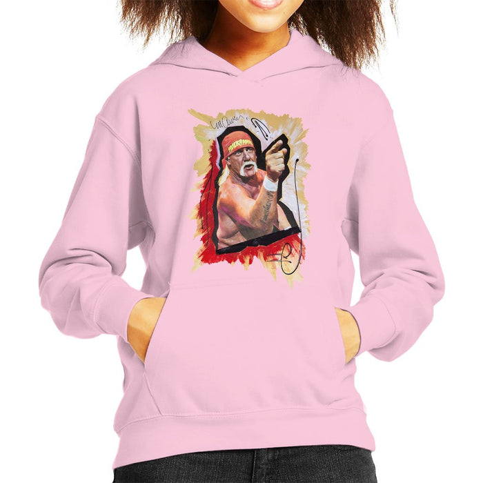 Sidney Maurer Original Portrait Of Hulk Hogan Kids Hooded Sweatshirt - X-Small (3-4 yrs) / Light Pink - Kids Boys Hooded Sweatshirt