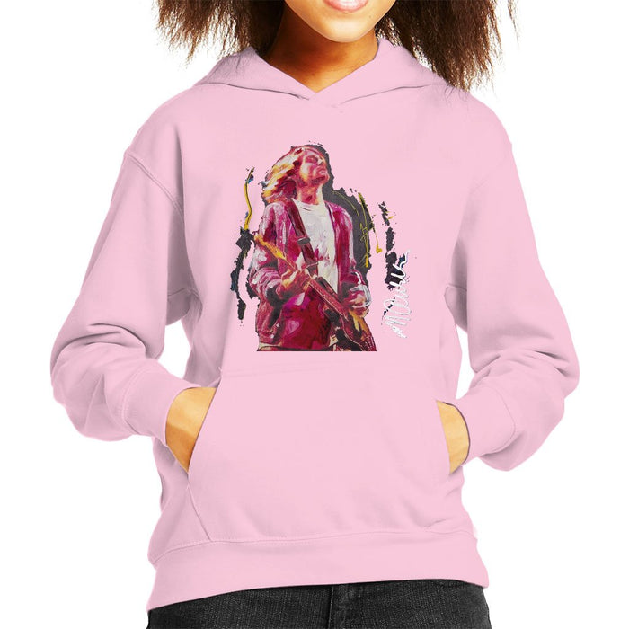 Sidney Maurer Original Portrait Of Kurt Cobain Guitar Kids Hooded Sweatshirt - X-Small (3-4 yrs) / Light Pink - Kids Boys Hooded Sweatshirt