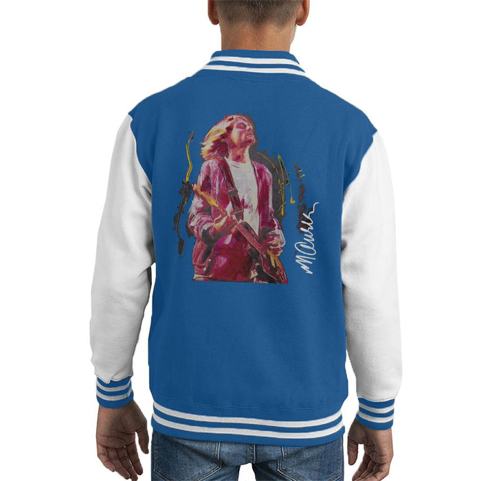 Sidney Maurer Original Portrait Of Kurt Cobain Guitar Kids Varsity Jacket - X-Small (3-4 yrs) / Royal/White - Kids Boys Varsity Jacket