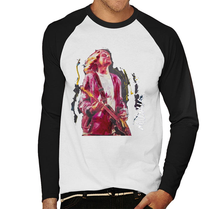 Sidney Maurer Original Portrait Of Kurt Cobain Guitar Mens Baseball Long Sleeved T-Shirt - Mens Baseball Long Sleeved T-Shirt