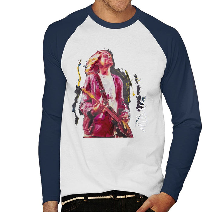 Sidney Maurer Original Portrait Of Kurt Cobain Guitar Mens Baseball Long Sleeved T-Shirt - Mens Baseball Long Sleeved T-Shirt