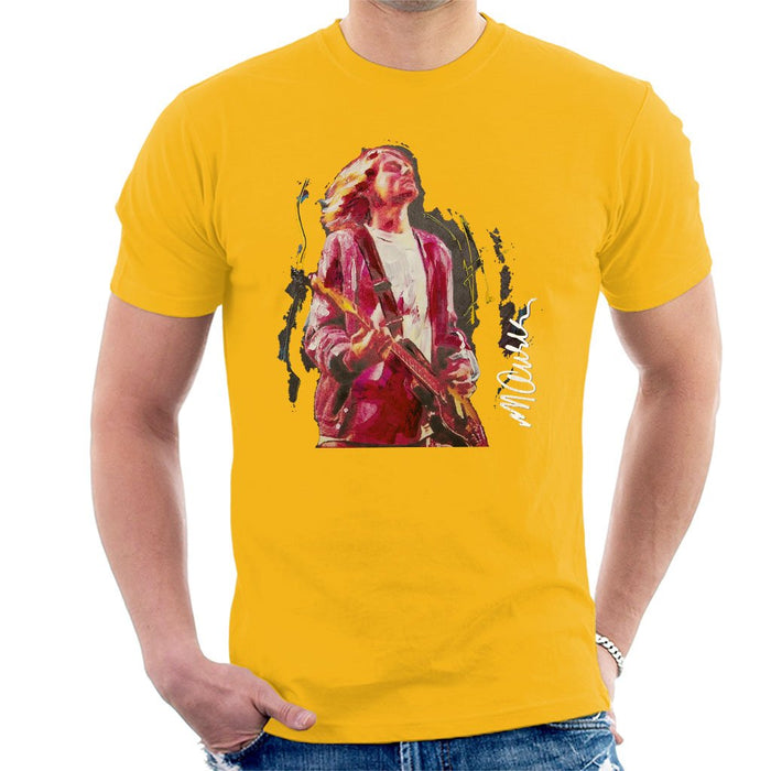 Sidney Maurer Original Portrait Of Kurt Cobain Guitar Mens T-Shirt - Small / Gold - Mens T-Shirt