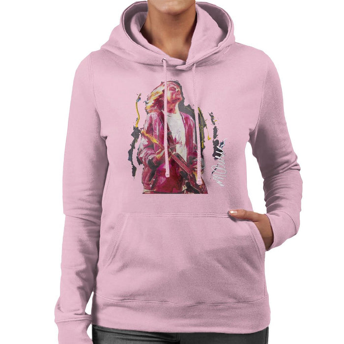Sidney Maurer Original Portrait Of Kurt Cobain Guitar Womens Hooded Sweatshirt - Small / Light Pink - Womens Hooded Sweatshirt