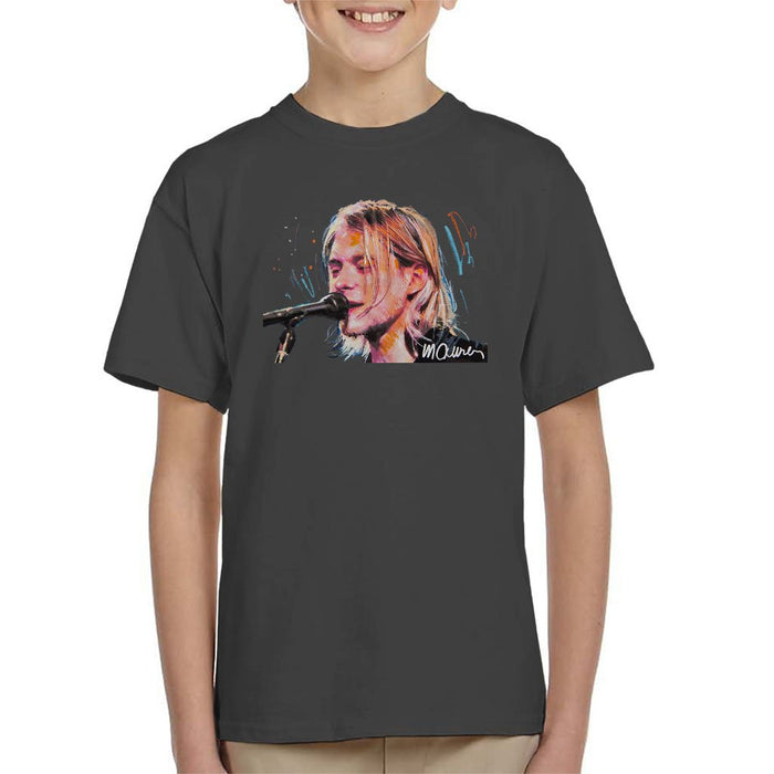 Sidney Maurer Original Portrait Of Kurt Cobain Singing Kids T-Shirt - Kids Boys T-Shirt