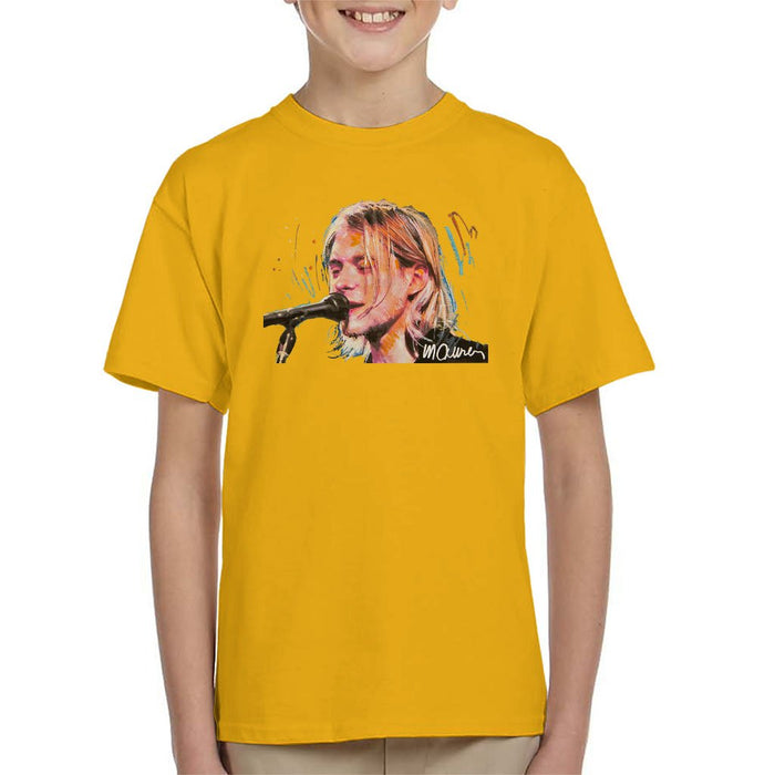 Sidney Maurer Original Portrait Of Kurt Cobain Singing Kids T-Shirt - Kids Boys T-Shirt
