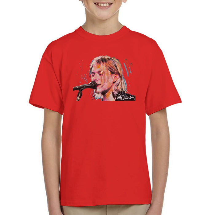 Sidney Maurer Original Portrait Of Kurt Cobain Singing Kids T-Shirt - Kids Boys T-Shirt