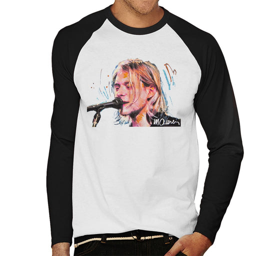 Sidney Maurer Original Portrait Of Kurt Cobain Singing Mens Baseball Long Sleeved T-Shirt - Mens Baseball Long Sleeved T-Shirt