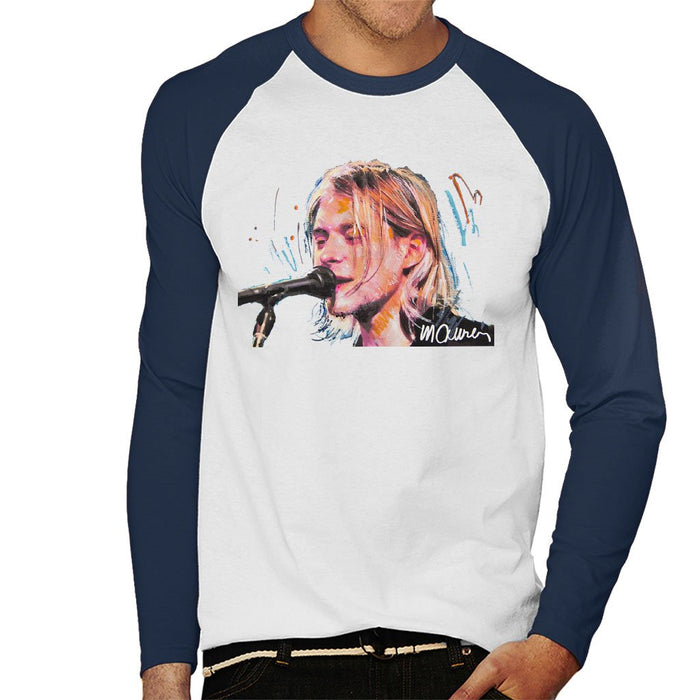 Sidney Maurer Original Portrait Of Kurt Cobain Singing Mens Baseball Long Sleeved T-Shirt - Mens Baseball Long Sleeved T-Shirt