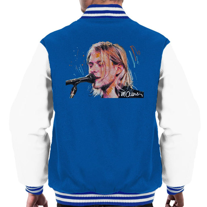 Sidney Maurer Original Portrait Of Kurt Cobain Singing Mens Varsity Jacket - Small / Royal/White - Mens Varsity Jacket