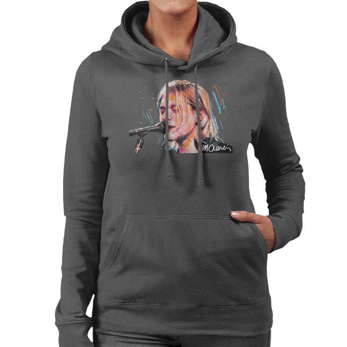 Sidney Maurer Original Portrait Of Kurt Cobain Singing Womens Hooded Sweatshirt - Womens Hooded Sweatshirt