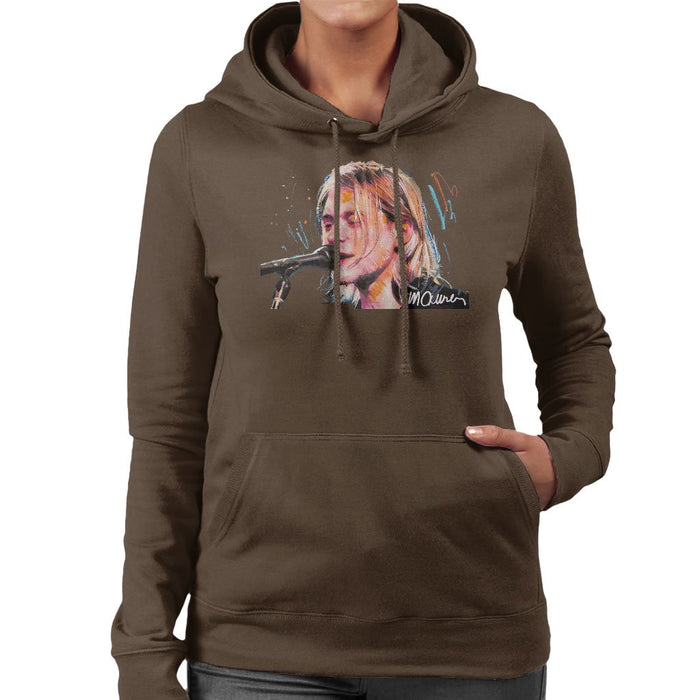 Sidney Maurer Original Portrait Of Kurt Cobain Singing Womens Hooded Sweatshirt - Womens Hooded Sweatshirt