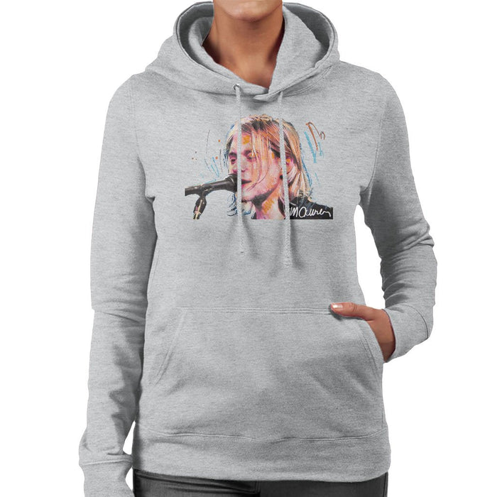 Sidney Maurer Original Portrait Of Kurt Cobain Singing Womens Hooded Sweatshirt - Womens Hooded Sweatshirt