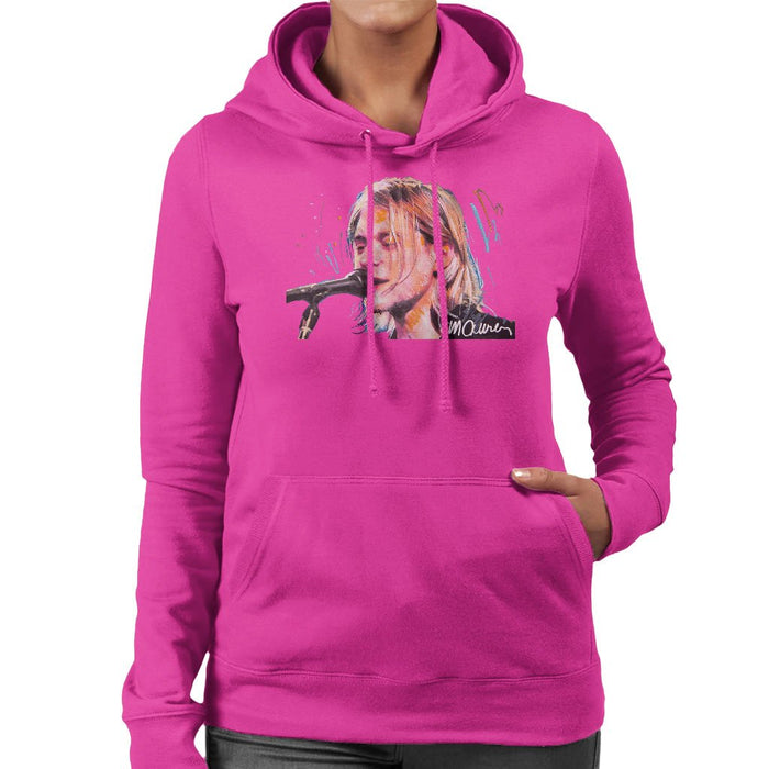 Sidney Maurer Original Portrait Of Kurt Cobain Singing Womens Hooded Sweatshirt - Small / Hot Pink - Womens Hooded Sweatshirt