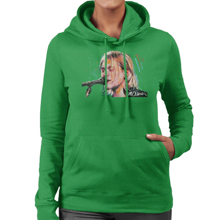 Sidney Maurer Original Portrait Of Kurt Cobain Singing Womens Hooded Sweatshirt - Womens Hooded Sweatshirt