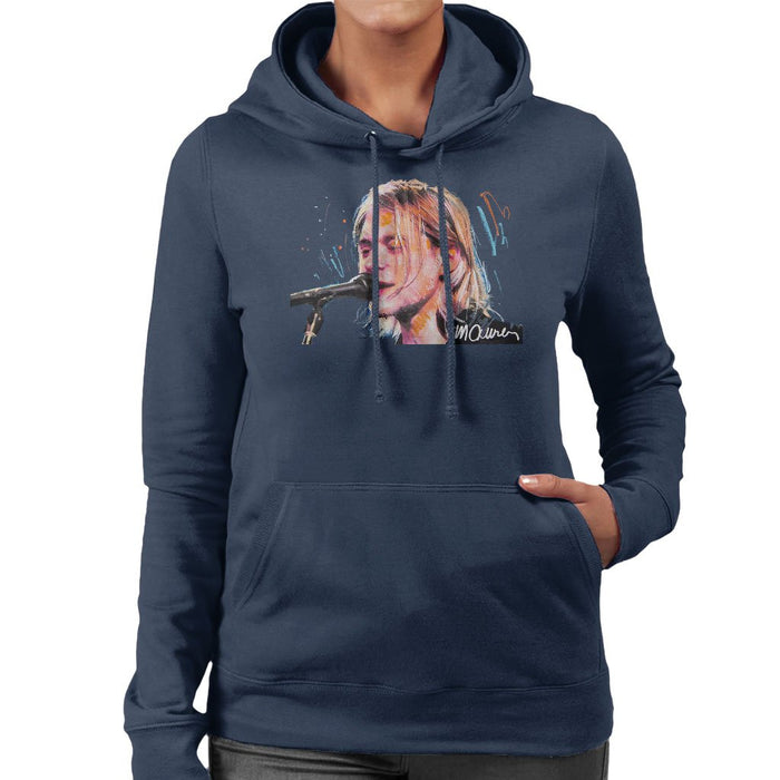 Sidney Maurer Original Portrait Of Kurt Cobain Singing Womens Hooded Sweatshirt - Womens Hooded Sweatshirt