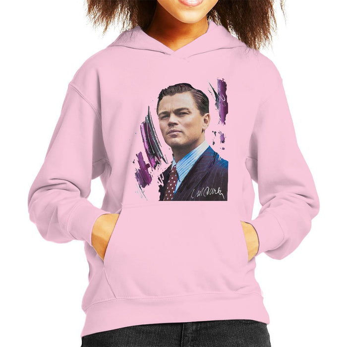Sidney Maurer Original Portrait Of Leonardo DiCaprio Kids Hooded Sweatshirt - X-Small (3-4 yrs) / Light Pink - Kids Boys Hooded Sweatshirt