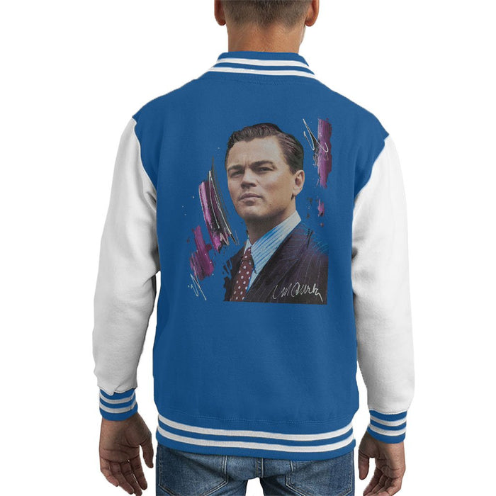 Sidney Maurer Original Portrait Of Leonardo DiCaprio Kids Varsity Jacket - X-Small (3-4 yrs) / Royal/White - Kids Boys Varsity Jacket