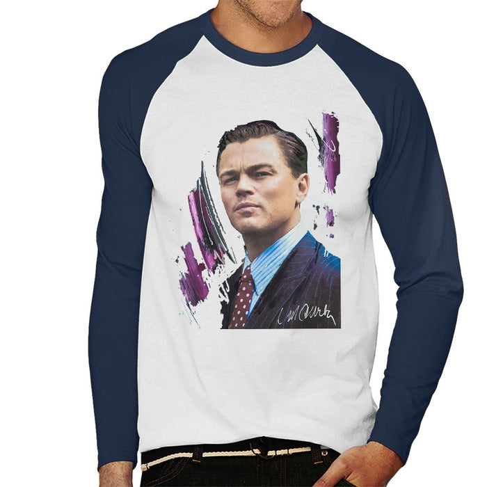 Sidney Maurer Original Portrait Of Leonardo DiCaprio Mens Baseball Long Sleeved T-Shirt - Mens Baseball Long Sleeved T-Shirt