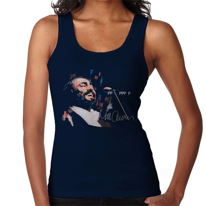Sidney Maurer Original Portrait Of Luciano Pavarotti Womens Vest - Small / Navy Blue - Womens Vest