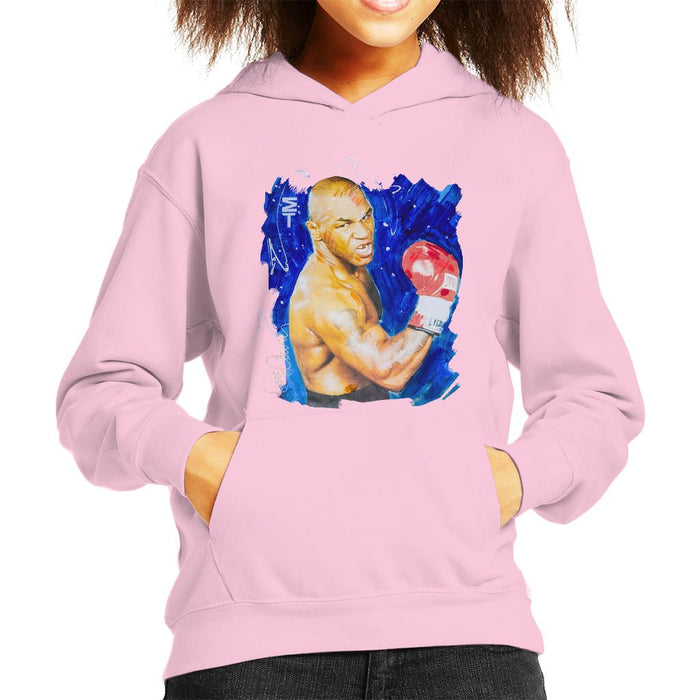 Sidney Maurer Original Portrait Of Mike Tyson Kids Hooded Sweatshirt - X-Small (3-4 yrs) / Light Pink - Kids Boys Hooded Sweatshirt