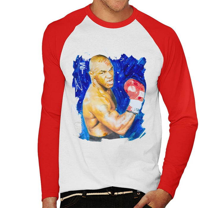 Sidney Maurer Original Portrait Of Mike Tyson Mens Baseball Long Sleeved T-Shirt - Mens Baseball Long Sleeved T-Shirt
