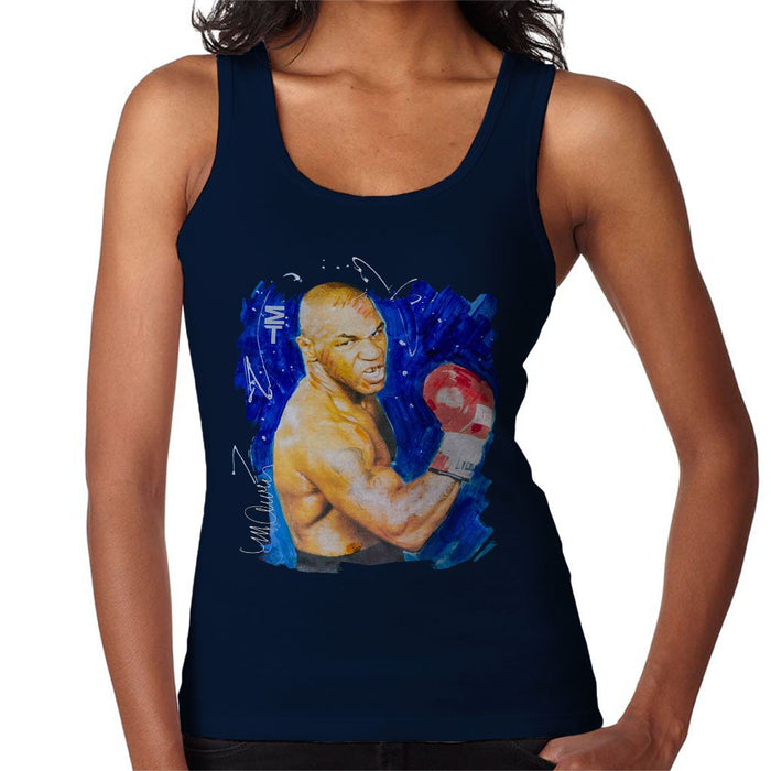 Sidney Maurer Original Portrait Of Mike Tyson Womens Vest - Small / Navy Blue - Womens Vest