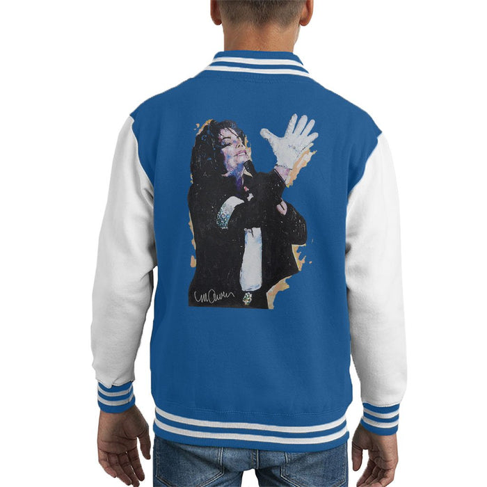 Sidney Maurer Original Portrait Of Michael Jackson White Glove Kids Varsity Jacket - X-Small (3-4 yrs) / Royal/White - Kids Boys Varsity