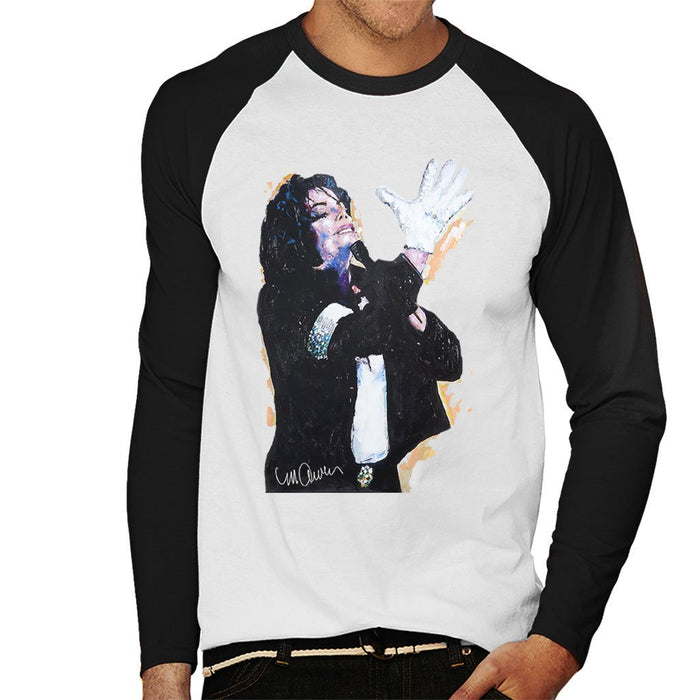 Sidney Maurer Original Portrait Of Michael Jackson White Glove Mens Baseball Long Sleeved T-Shirt - Mens Baseball Long Sleeved T-Shirt