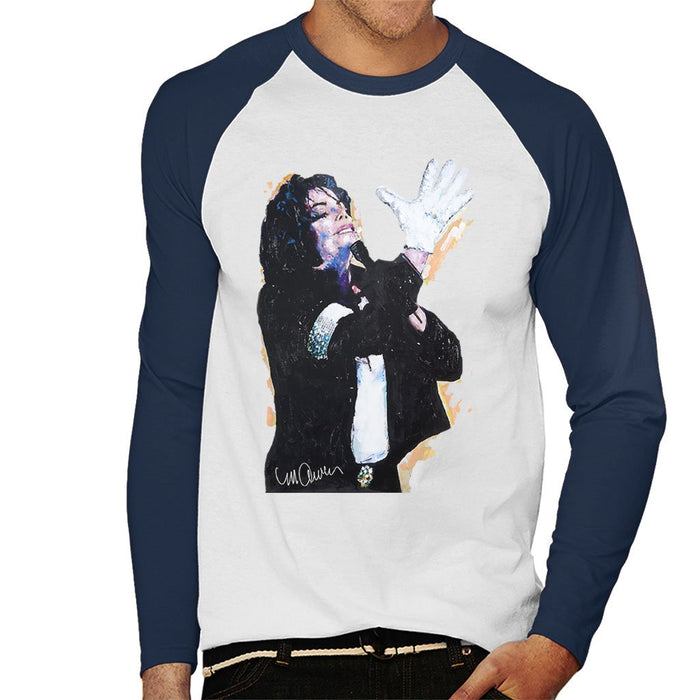 Sidney Maurer Original Portrait Of Michael Jackson White Glove Mens Baseball Long Sleeved T-Shirt - Mens Baseball Long Sleeved T-Shirt